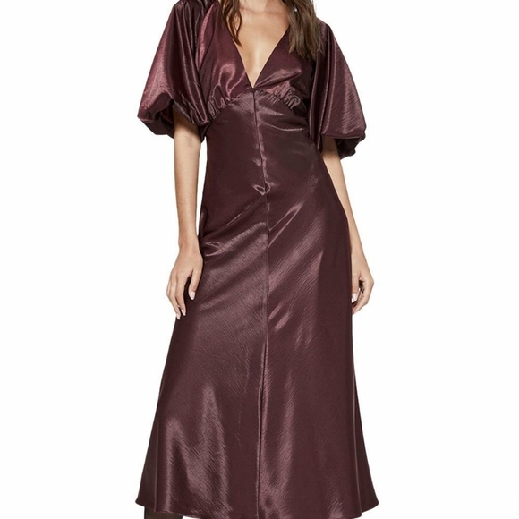 Bardot Everleigh Satin Midi Dress Burgundy - Picture 8 of 8